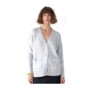 J. Crew Sequin V Neck Cardigan Sweater - Silver/Gray S